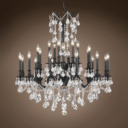 Traditional Versailles 24 Light 36" Crystal Chandelier, Dark Bronze Frame with Clear European Crystals, Hanging Ceiling Light